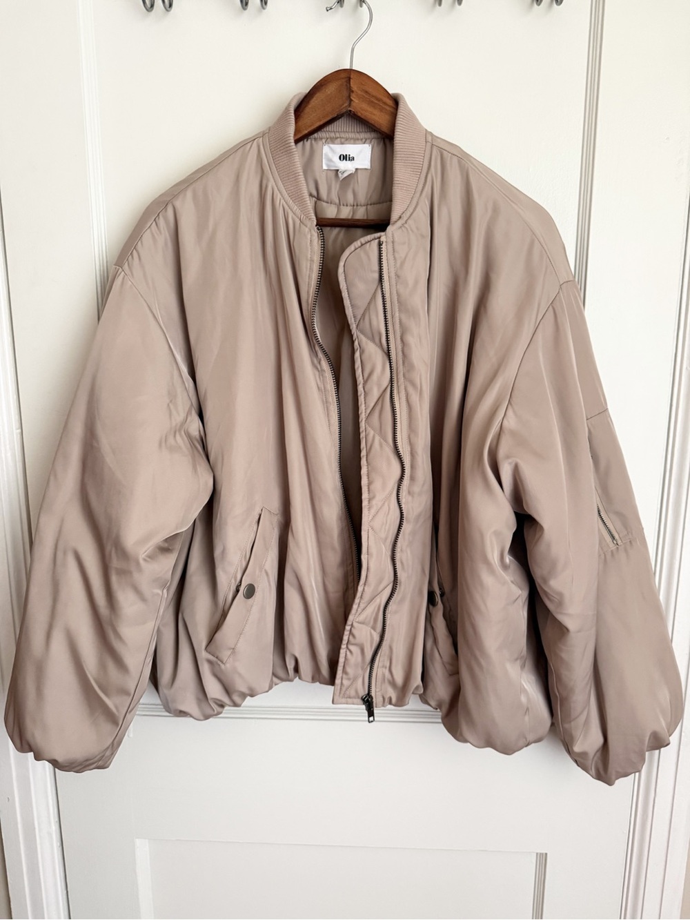 Olia Oversized Bomber Jacket Taupe - Lightweight Casual Bomber - Picture 3 of 14
